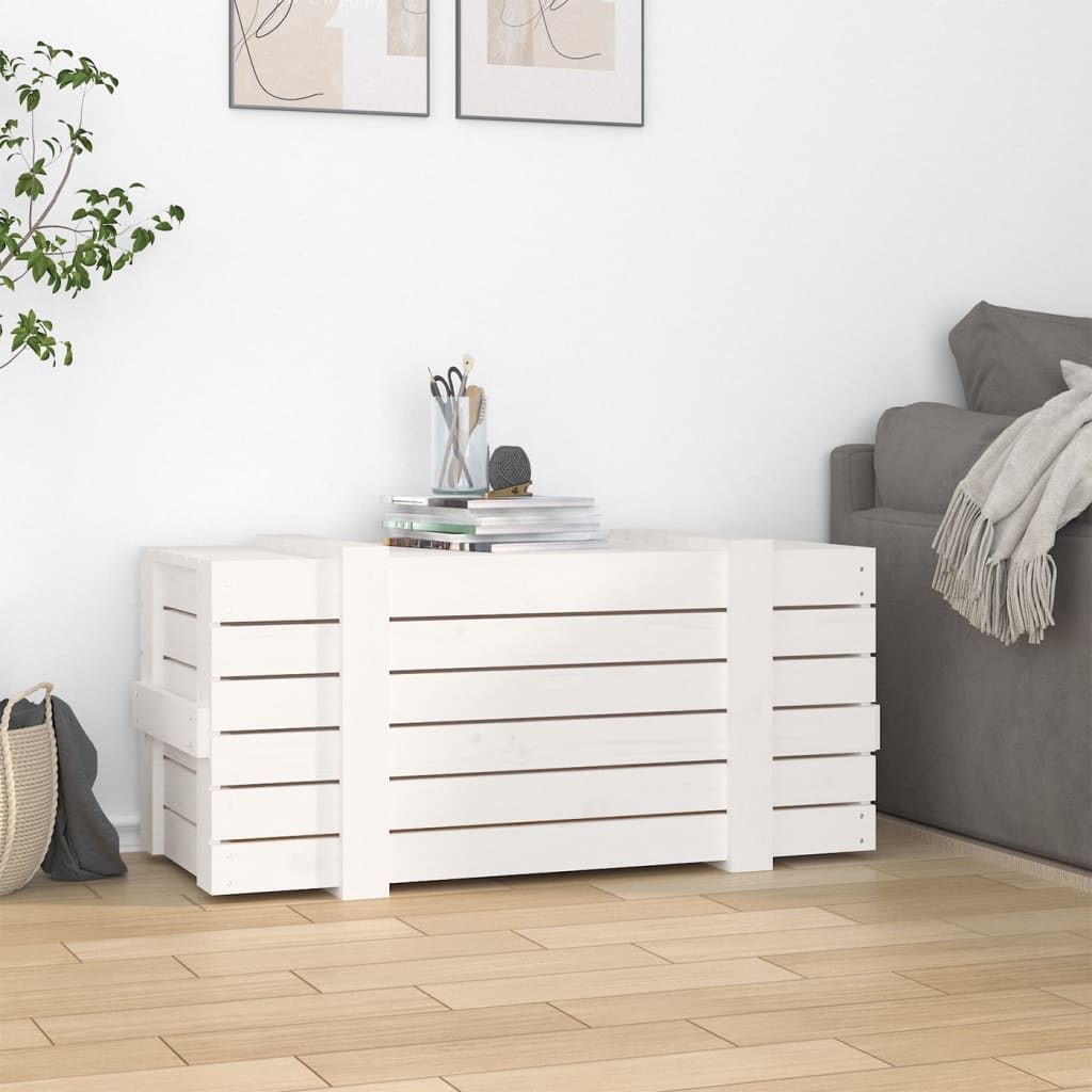 Coffre Blanc 91x40,5x42 cm Bois massif Pin