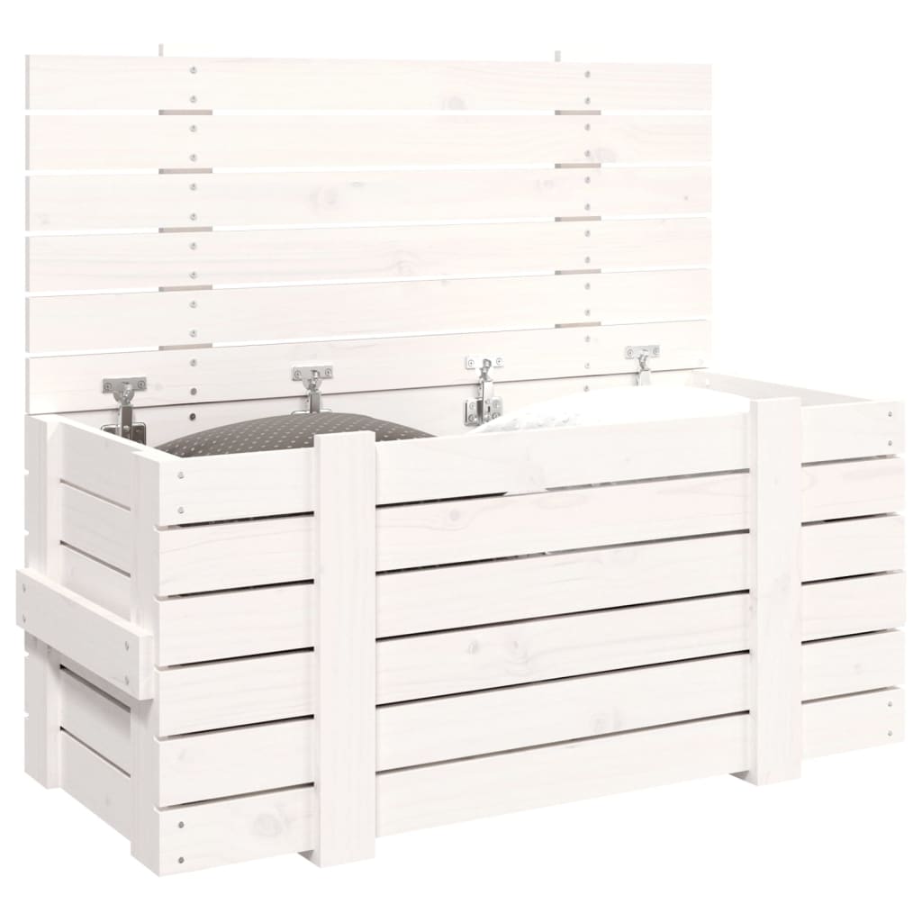 Coffre Blanc 91x40,5x42 cm Bois massif Pin