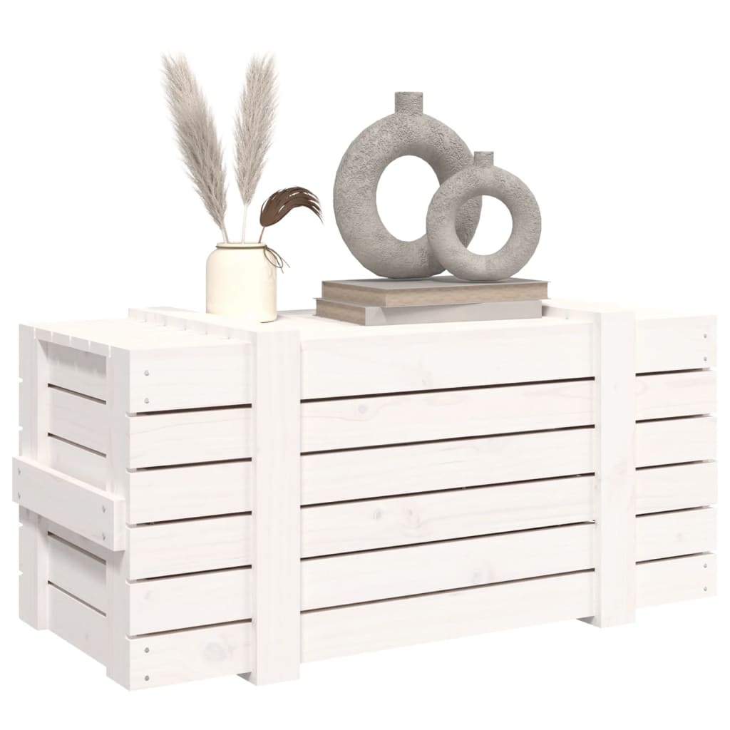 Coffre Blanc 91x40,5x42 cm Bois massif Pin