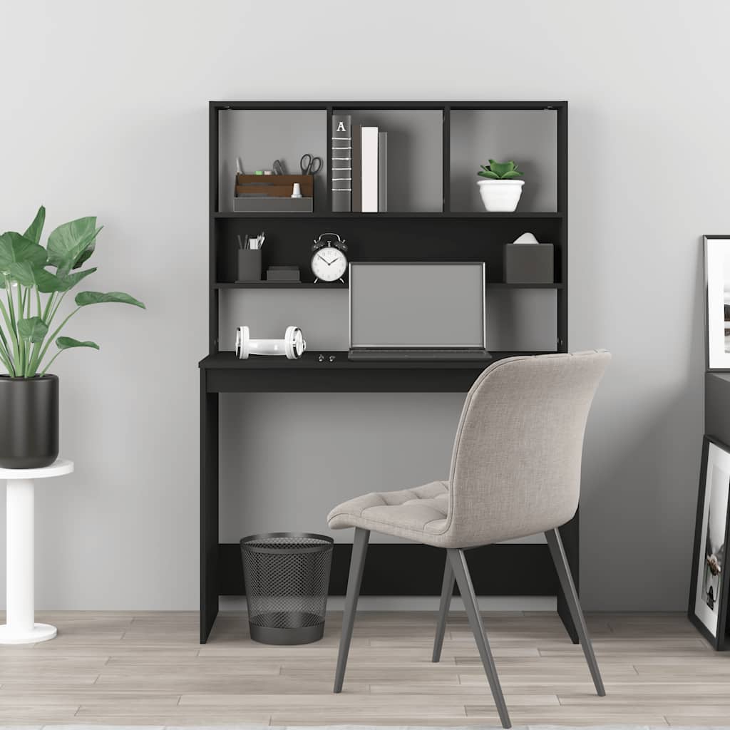Desk with Shelf Black 102x45x148 cm Engineered Wood