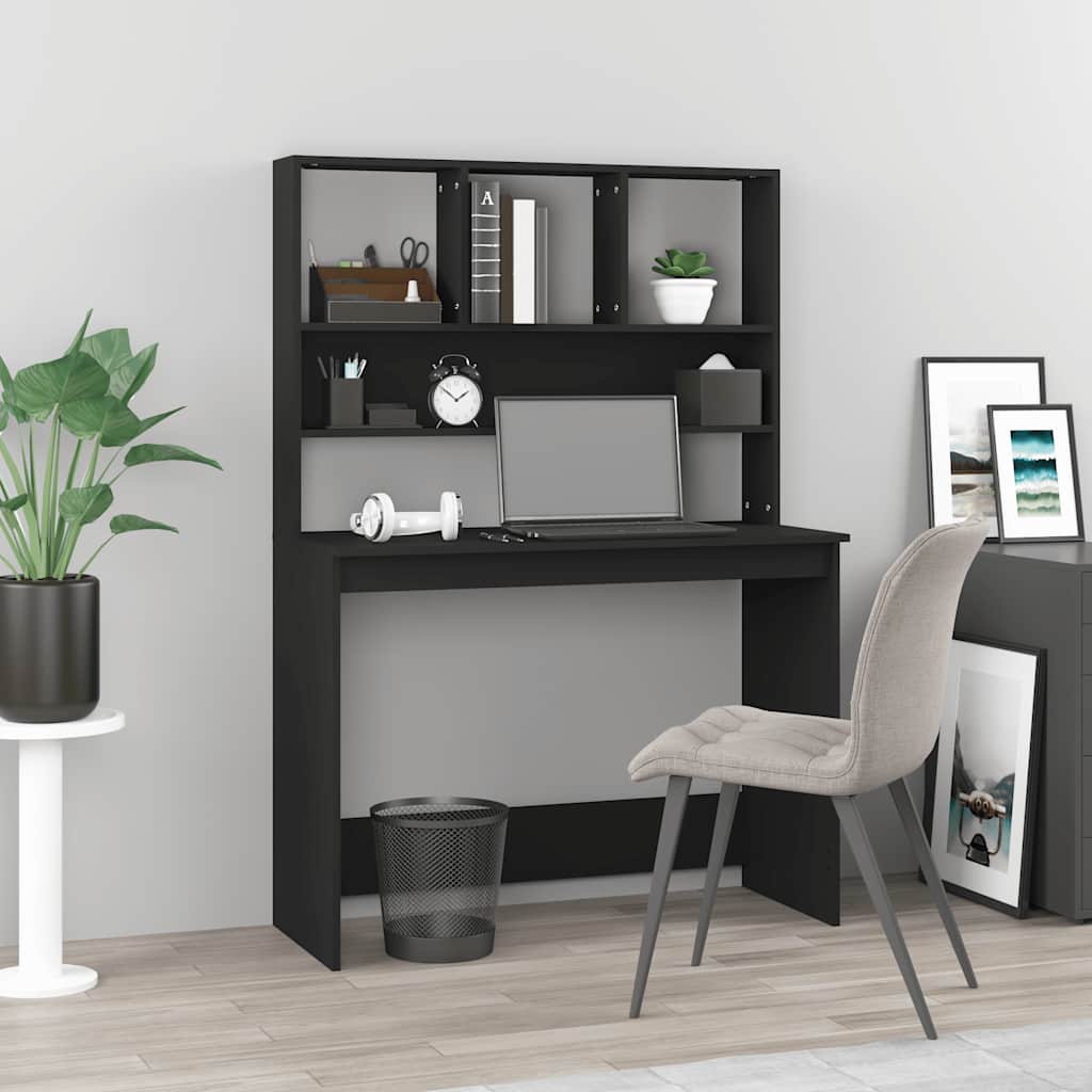Desk with Shelf Black 102x45x148 cm Engineered Wood