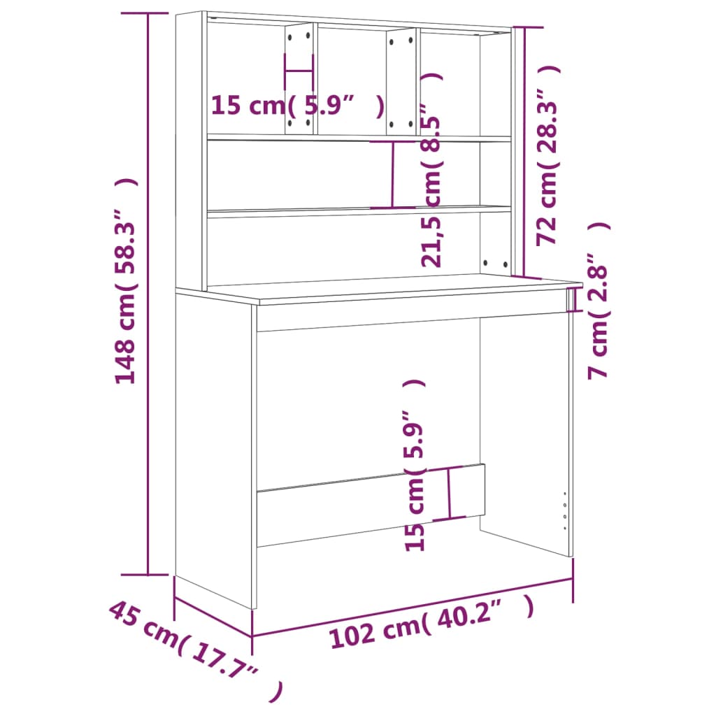 Desk with Shelf Sonoma Oak 102x45x148 cm Wood-based Material