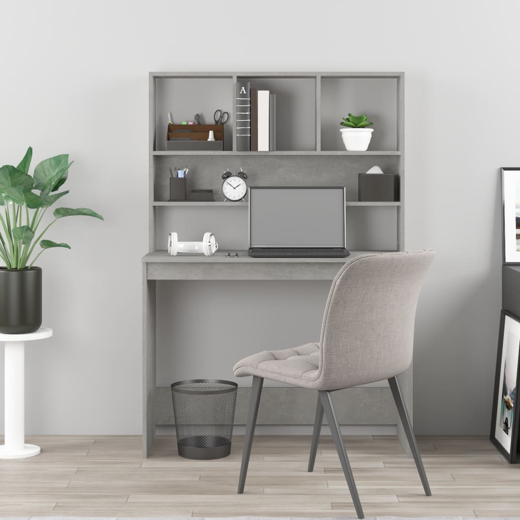 Desk with Shelf Concrete Grey 102x45x148 cm Engineered Wood