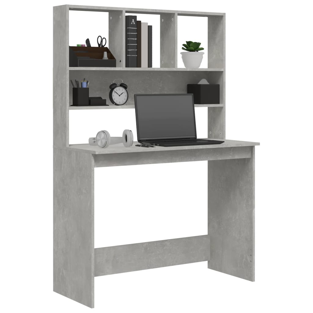 Desk with Shelf Concrete Grey 102x45x148 cm Engineered Wood