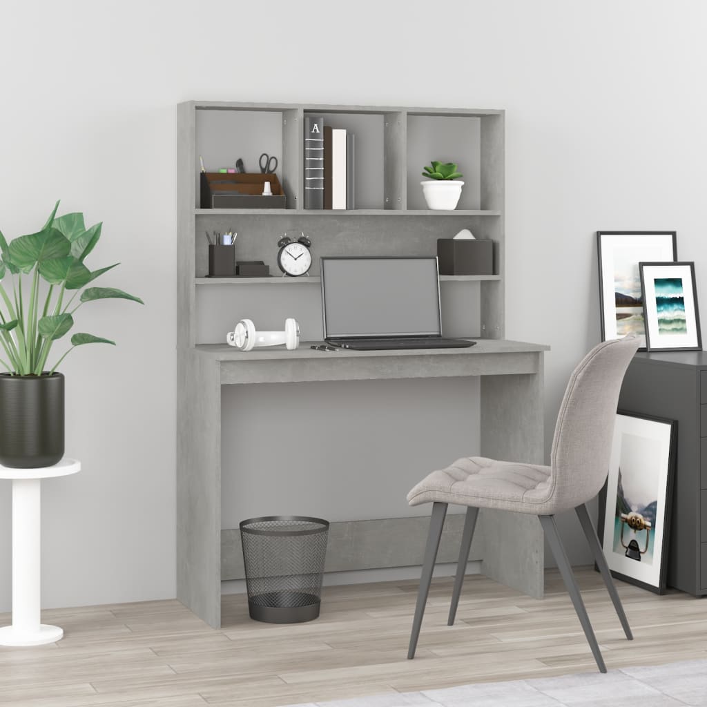 Desk with Shelf Concrete Grey 102x45x148 cm Engineered Wood