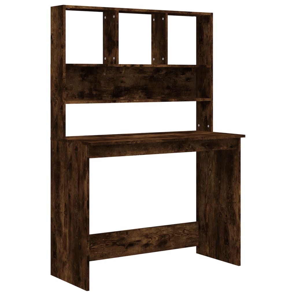 Desk with Shelf Smoked Oak 102x45x148 cm Wood Material