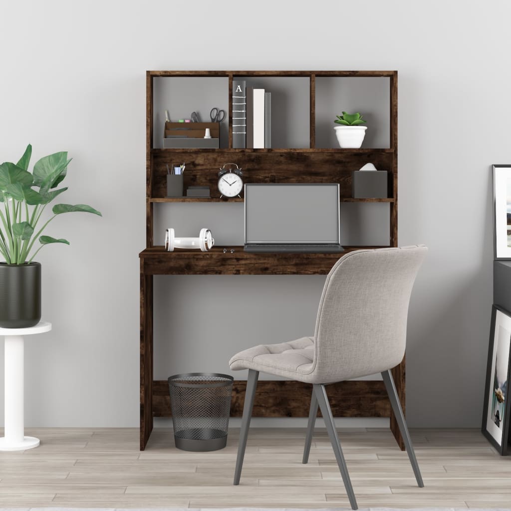 Desk with Shelf Smoked Oak 102x45x148 cm Wood Material