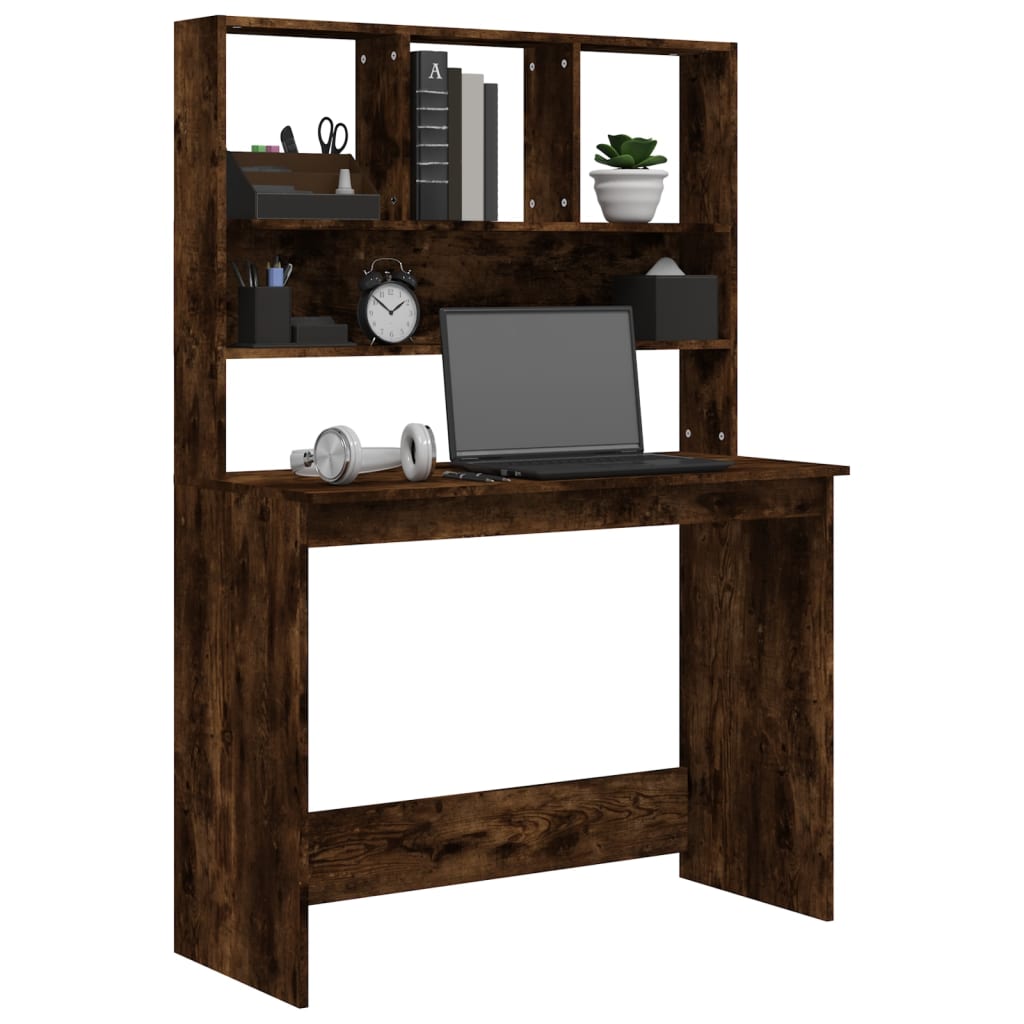 Desk with Shelf Smoked Oak 102x45x148 cm Wood Material