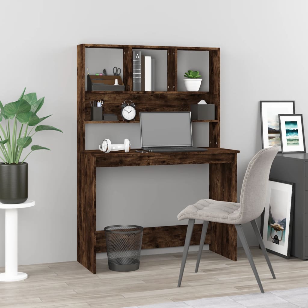 Desk with Shelf Smoked Oak 102x45x148 cm Wood Material