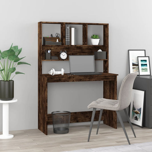 Bureau avec étagère chêne fumé 102x45x148 cm bois d'ingénierie
