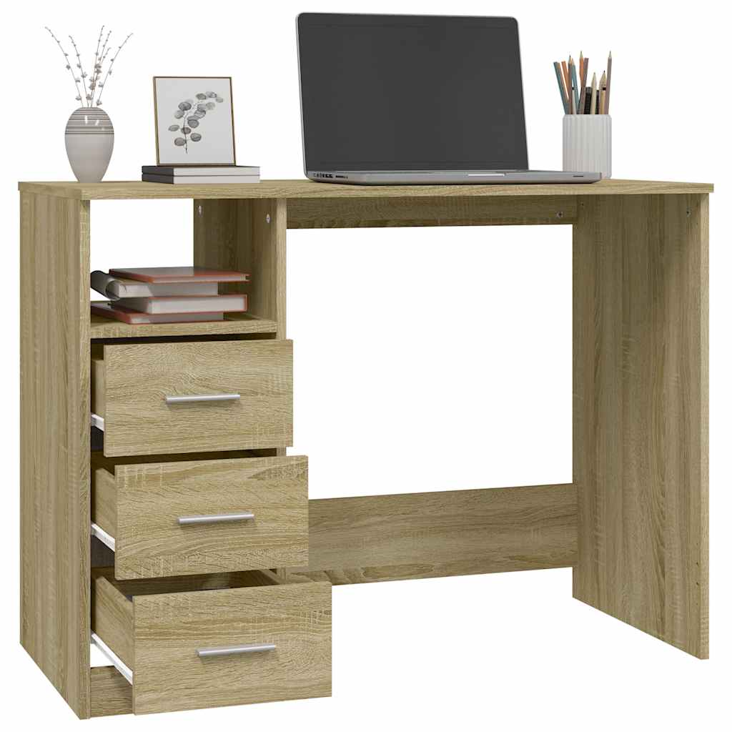 Bureau avec tiroirs chêne Sonoma 102x50x76 cm