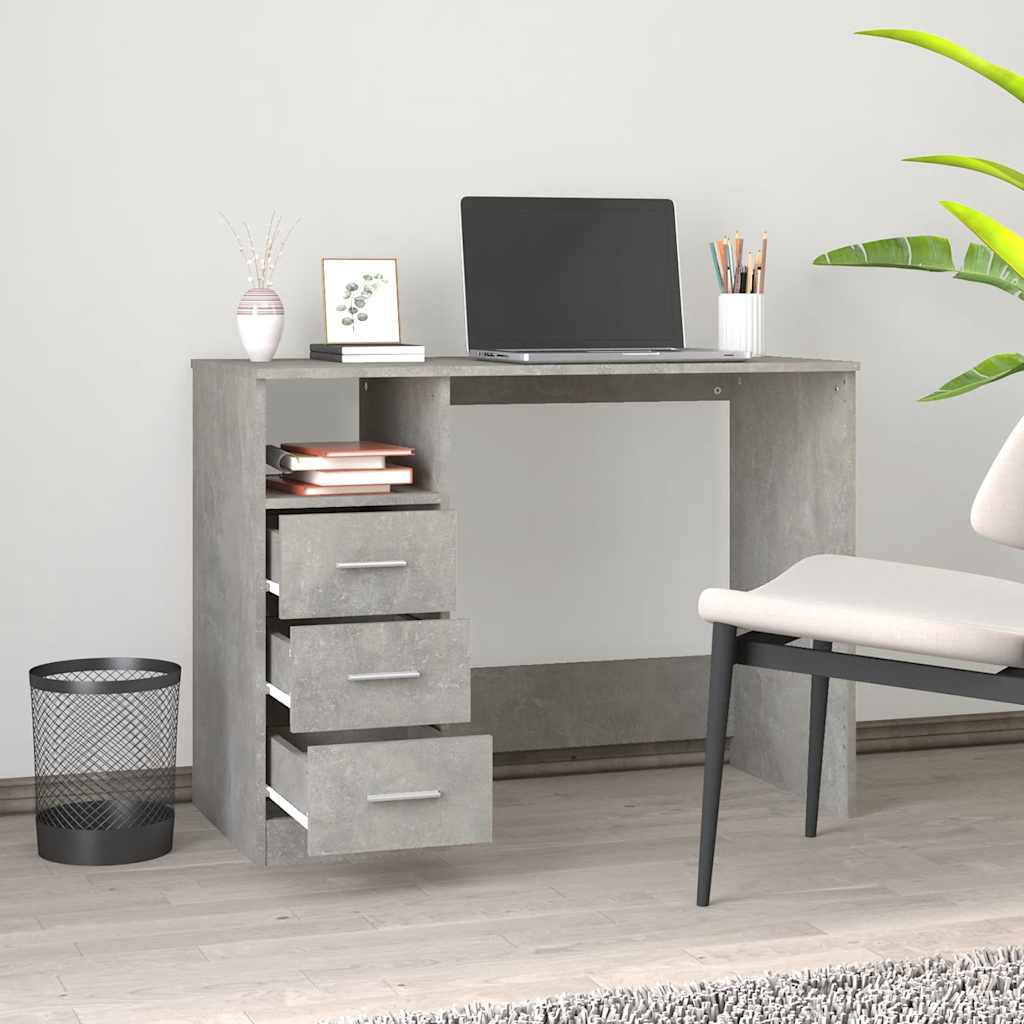 Desk with drawers concrete gray 102x50x76cm engineered wood
