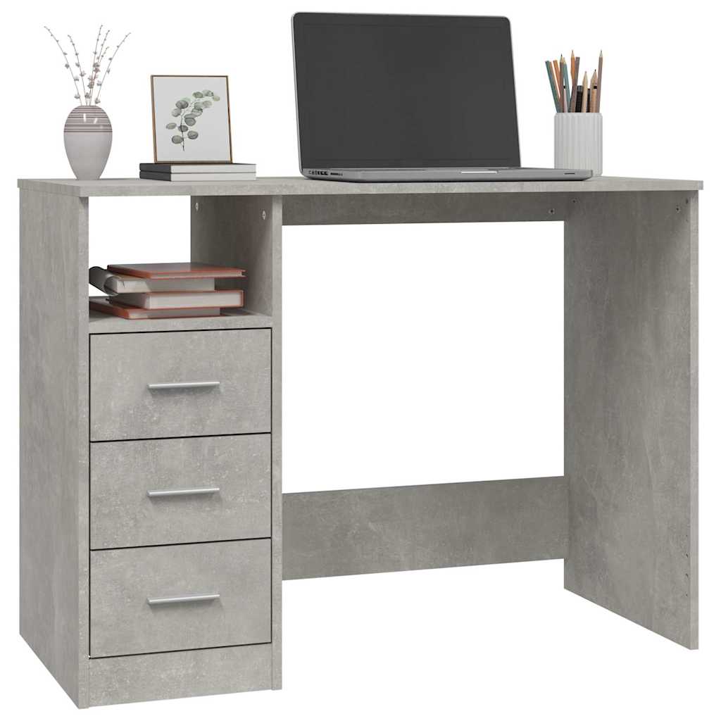 Desk with drawers concrete gray 102x50x76cm engineered wood