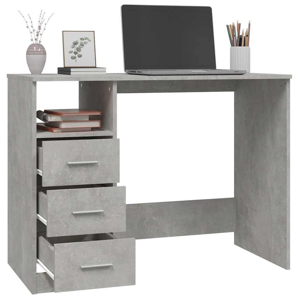Desk with drawers concrete gray 102x50x76cm engineered wood