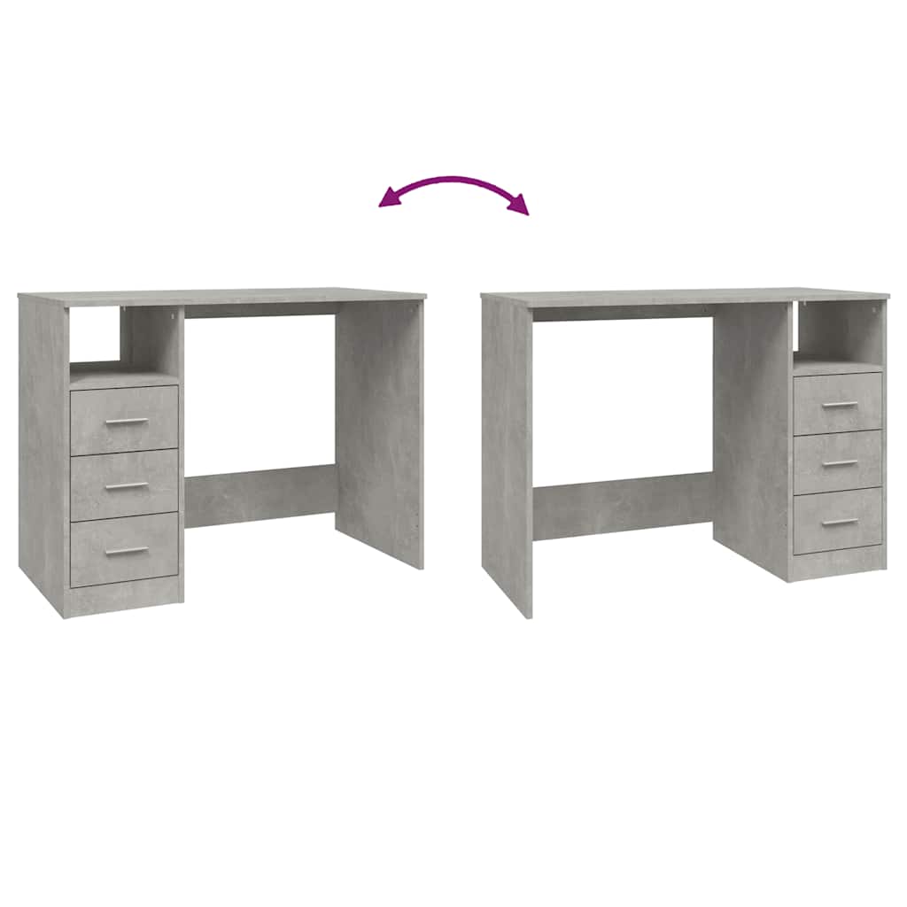 Desk with drawers concrete gray 102x50x76cm engineered wood