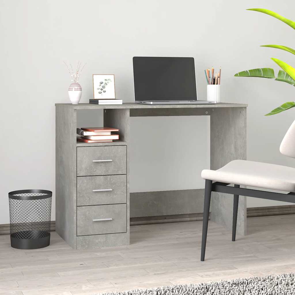 Desk with drawers concrete gray 102x50x76cm engineered wood