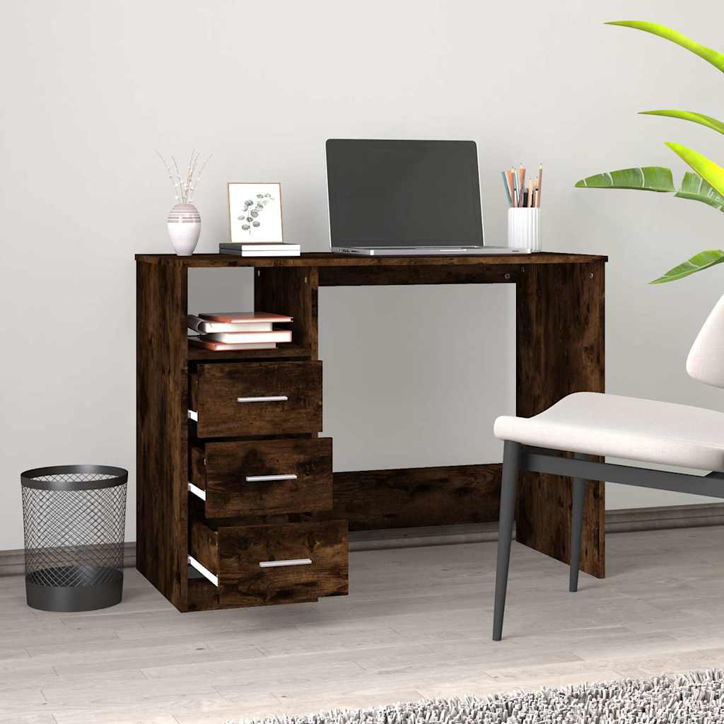 Desk with Drawers Smoked Oak 102x50x76 cm