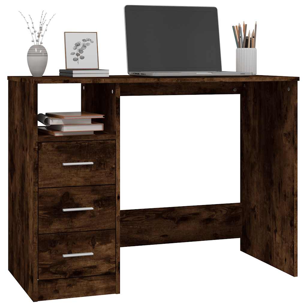 Desk with Drawers Smoked Oak 102x50x76 cm