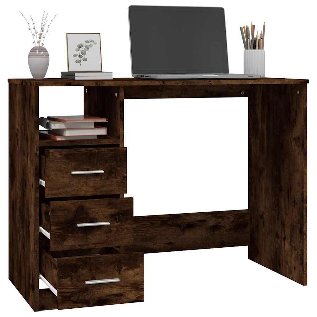 Desk with Drawers Smoked Oak 102x50x76 cm