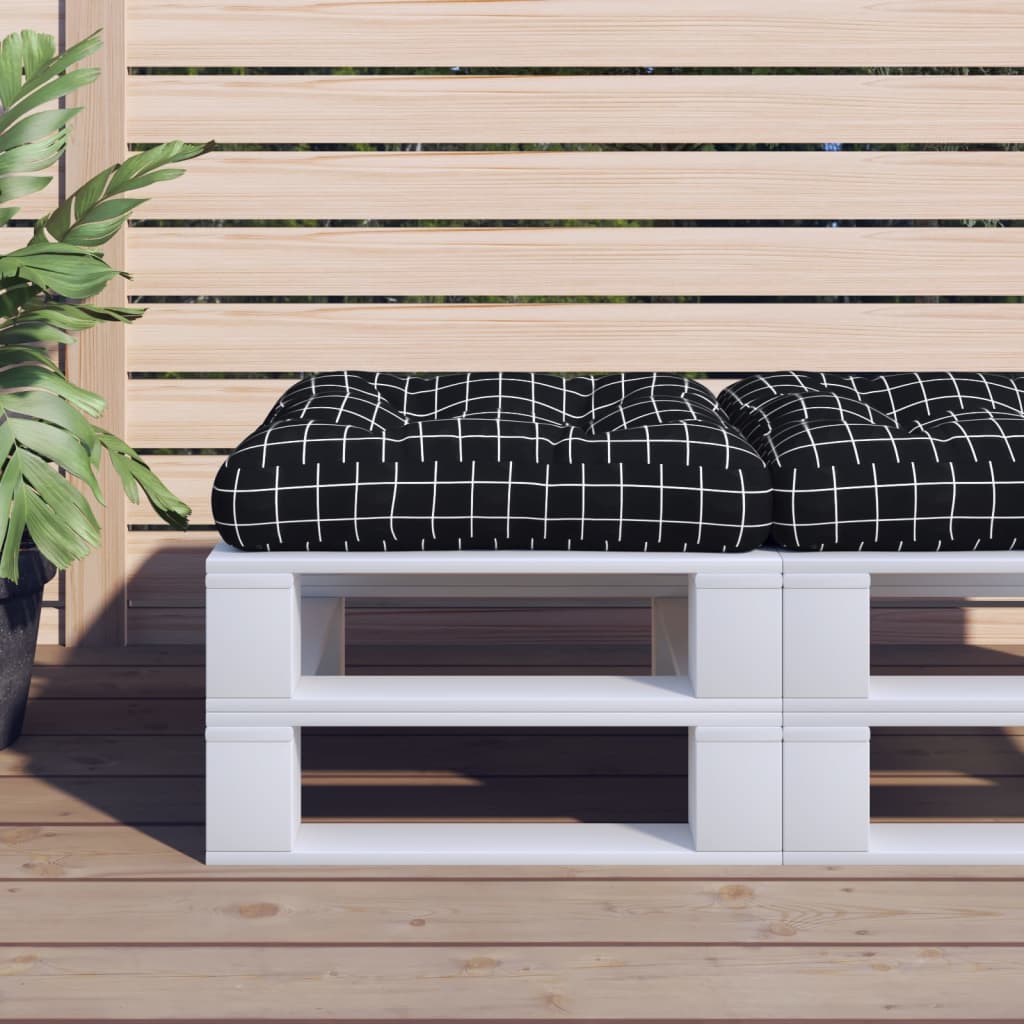 Pallet Cushion Black Plaid Pattern 50x50x12 cm Fabric
