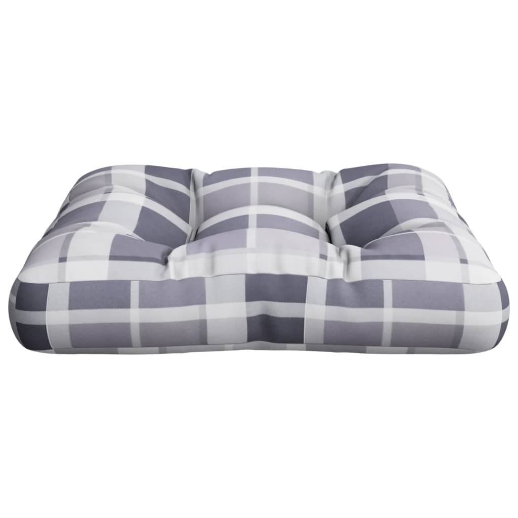 Pallet Cushion Grey Plaid Pattern 60x60x12 cm Fabric