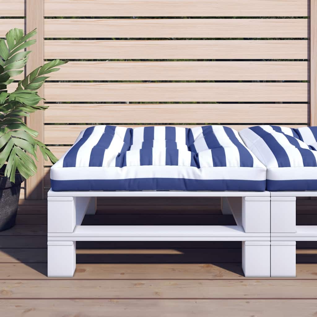 Coussin de palette bleu rayé blanc 80x80x12 cm Tissu