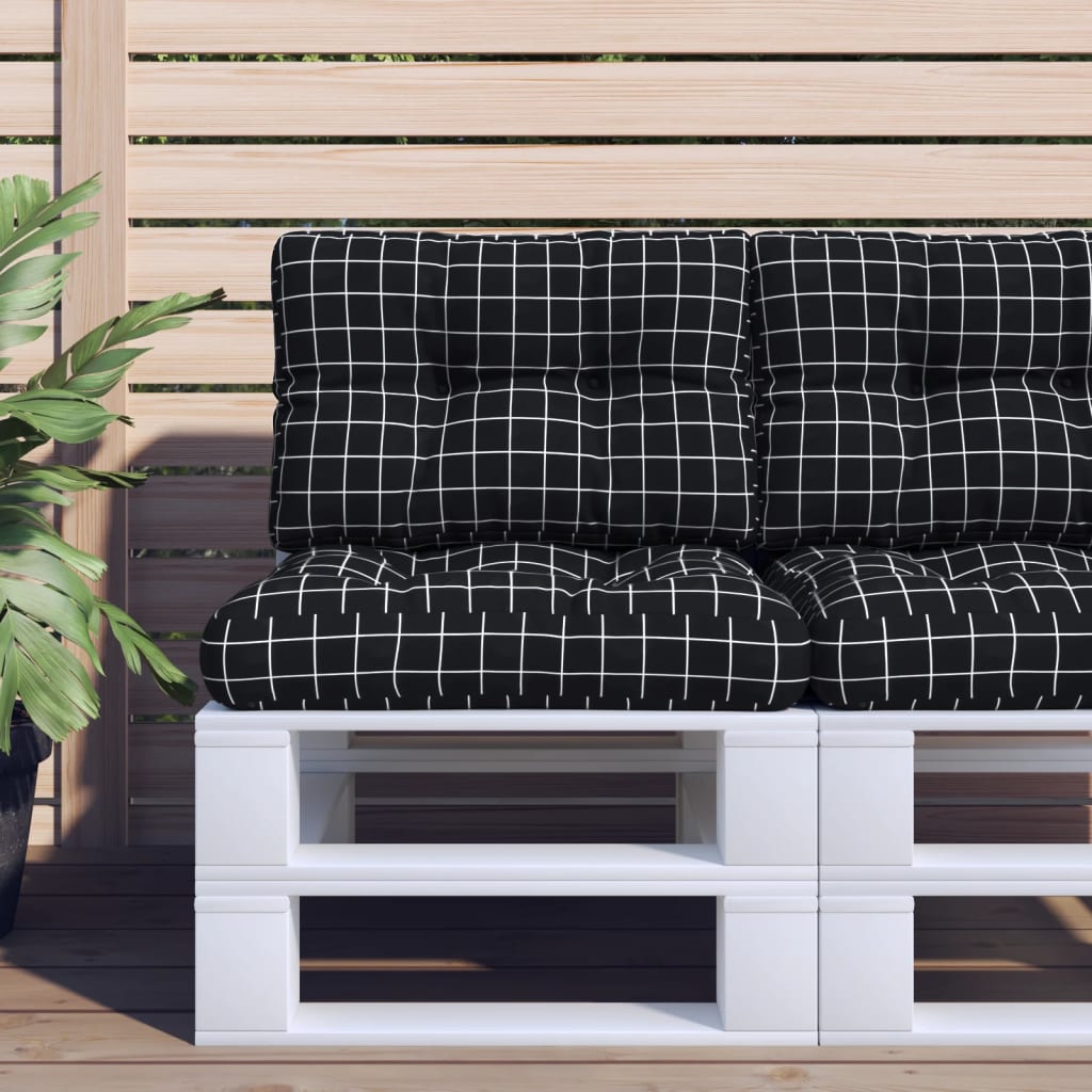 Pallet Cushion Black Plaid 60x40x12 cm Fabric