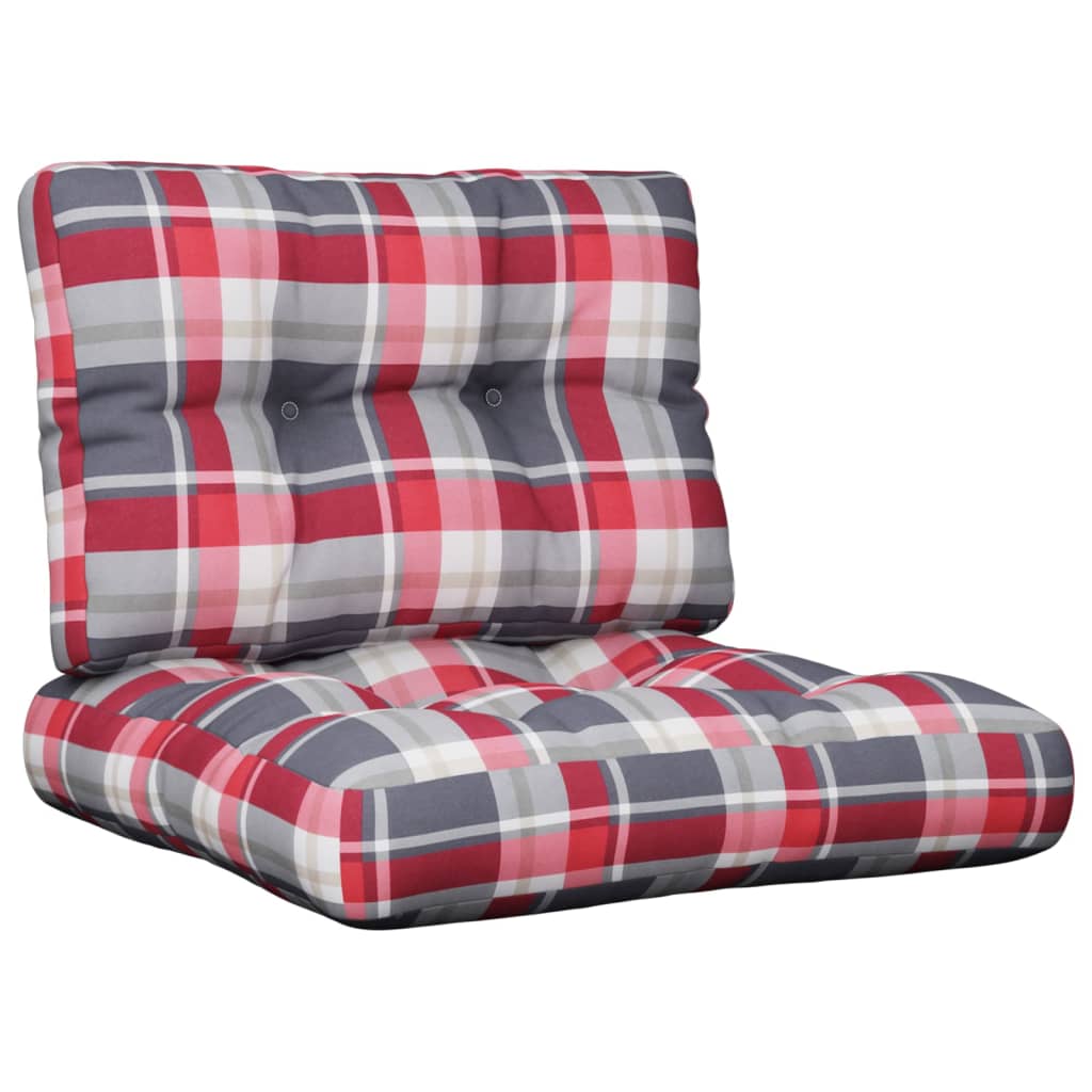 Coussin de palette 2 pièces, rouge à carreaux, tissu