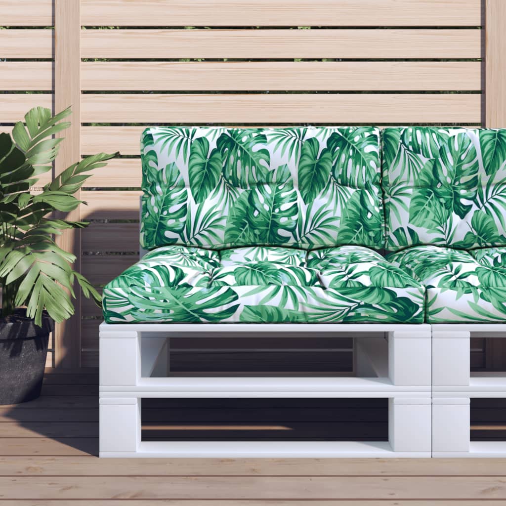 2-piece pallet cushion with leaf pattern fabric