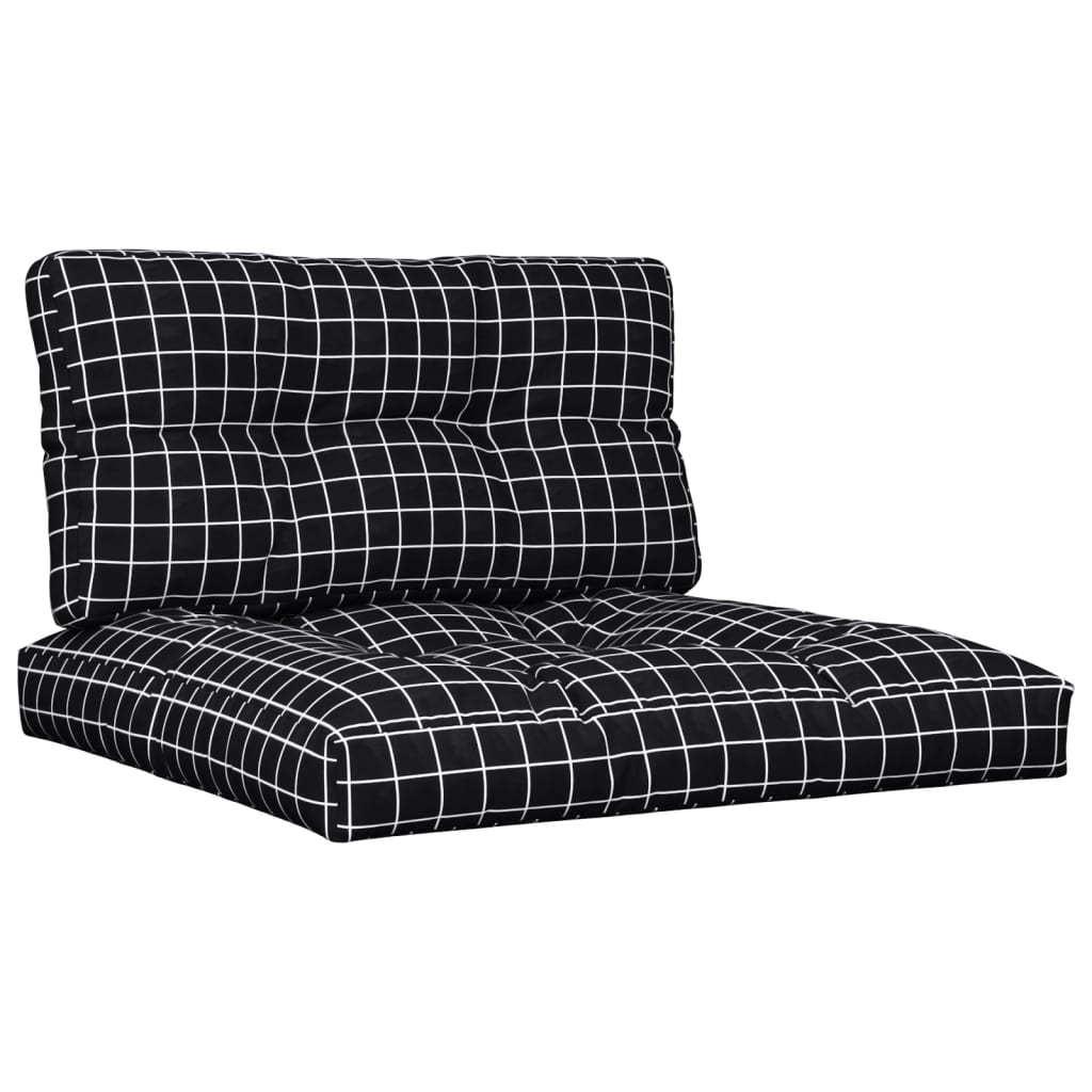 Coussin de palette 2 pièces, noir, tissu à carreaux