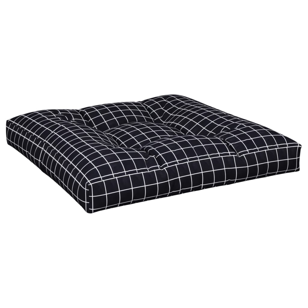 Coussin de palette 2 pièces, noir, tissu à carreaux