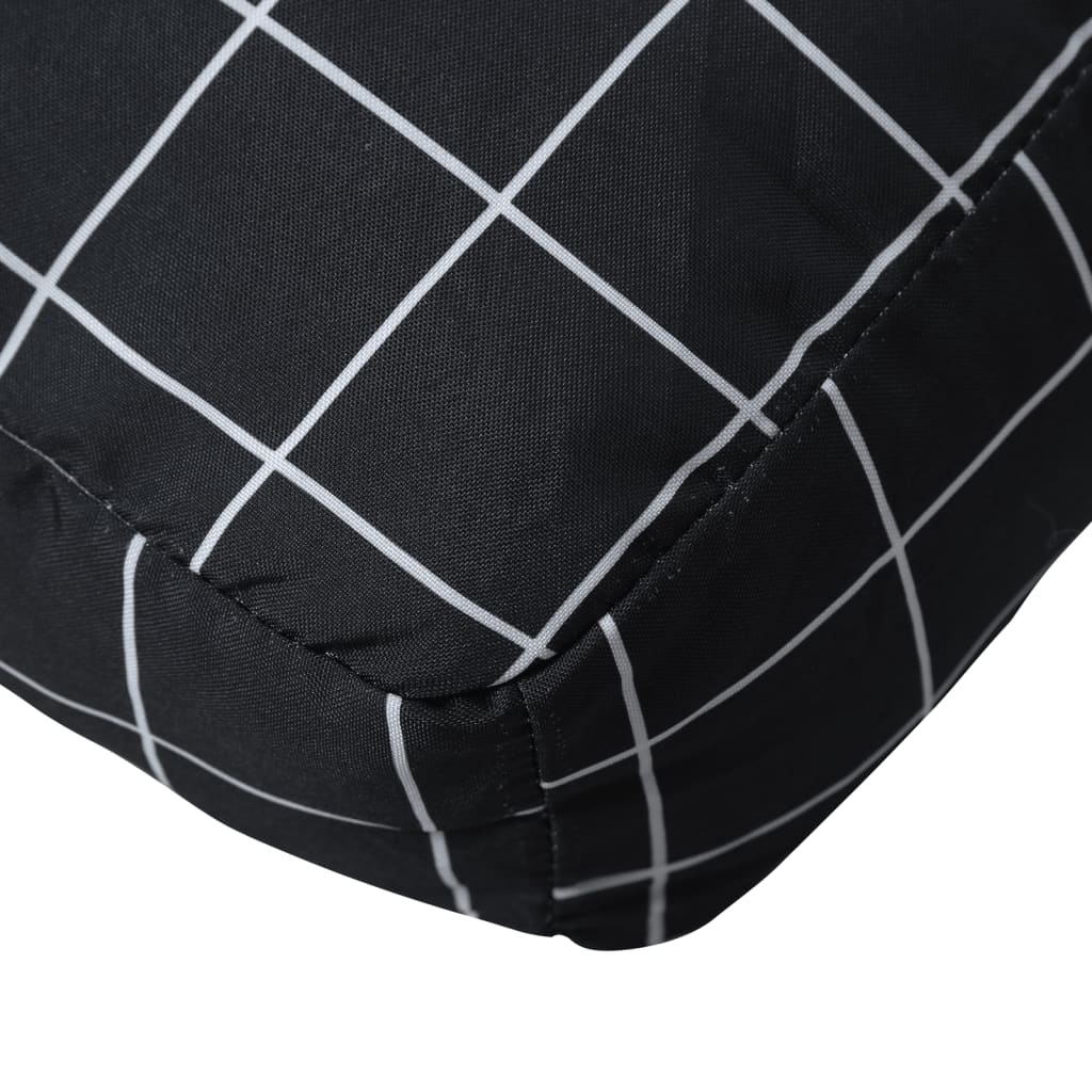 Coussin de palette 2 pièces, noir, tissu à carreaux
