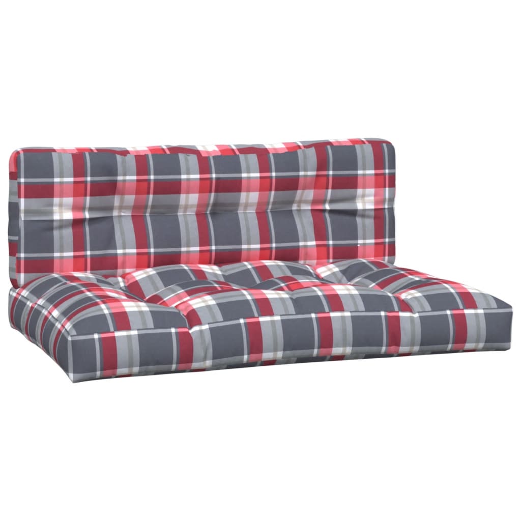 Coussin de palette 2 pièces, rouge à carreaux, tissu