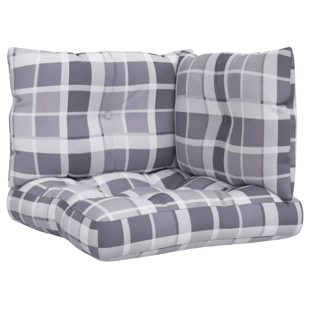 Pallet Cushions, 3-Piece Set, Grey Checkered Fabric