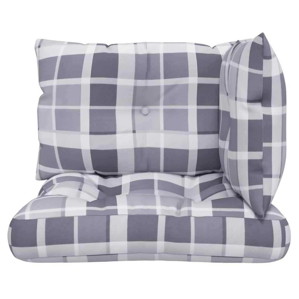 Pallet Cushions, 3-Piece Set, Grey Checkered Fabric