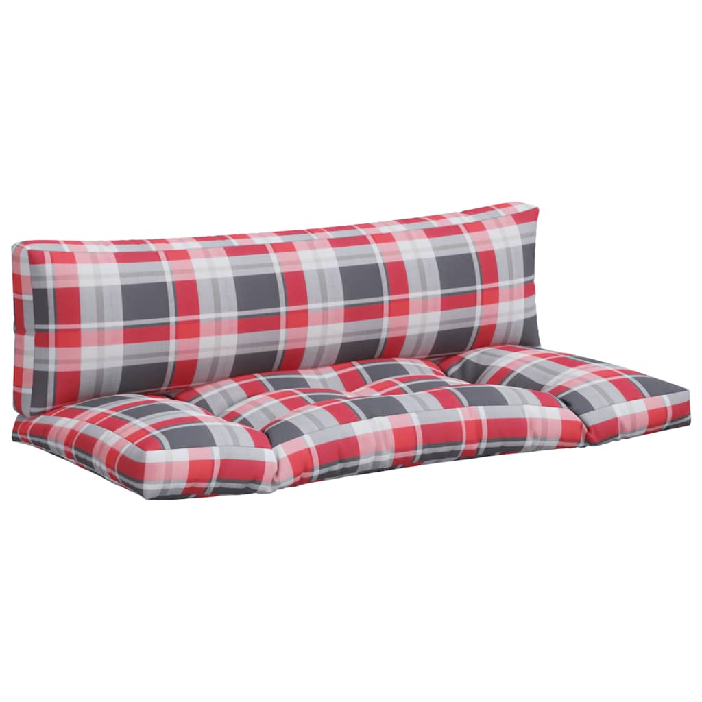 Coussin de palette 2 pièces, rouge à carreaux, tissu