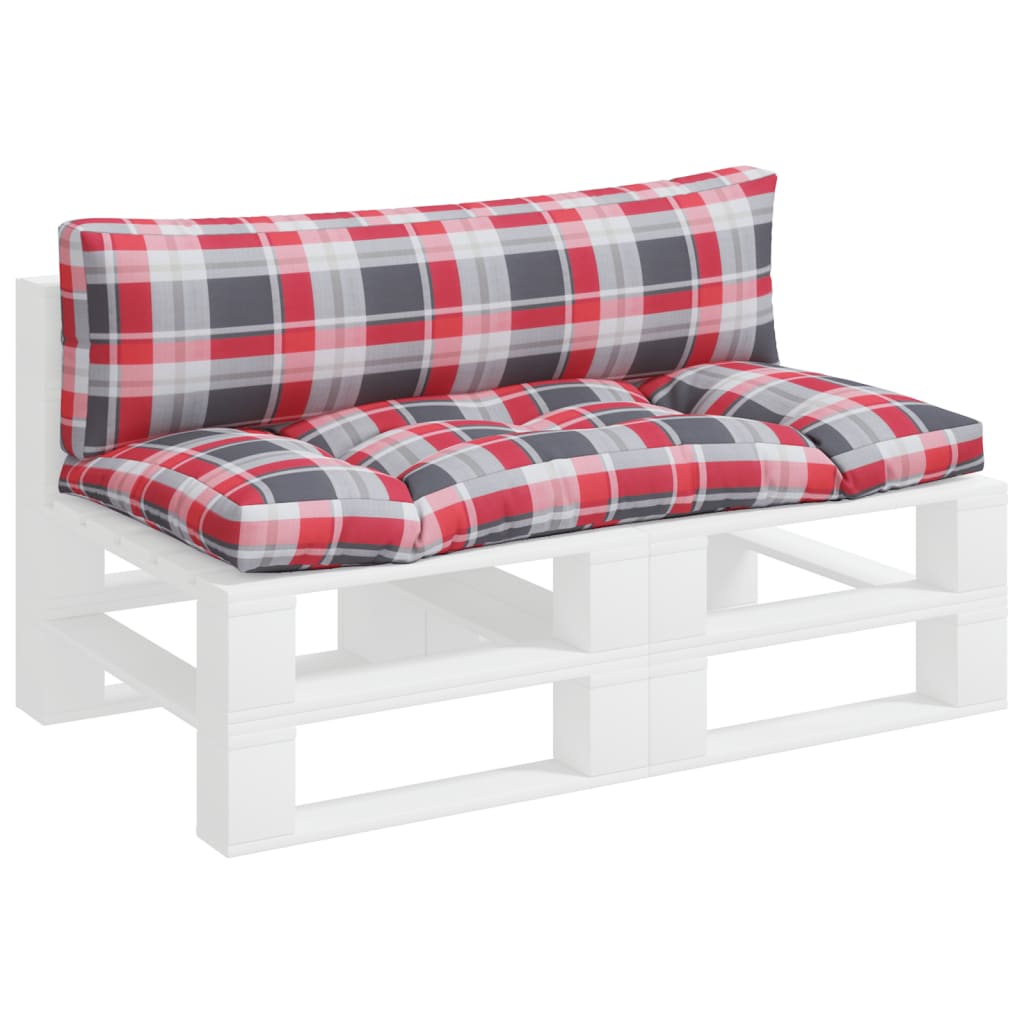 Coussin de palette 2 pièces, rouge à carreaux, tissu