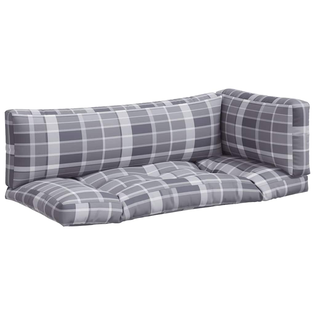 Coussin de palette 3 pièces. Tissu gris à carreaux