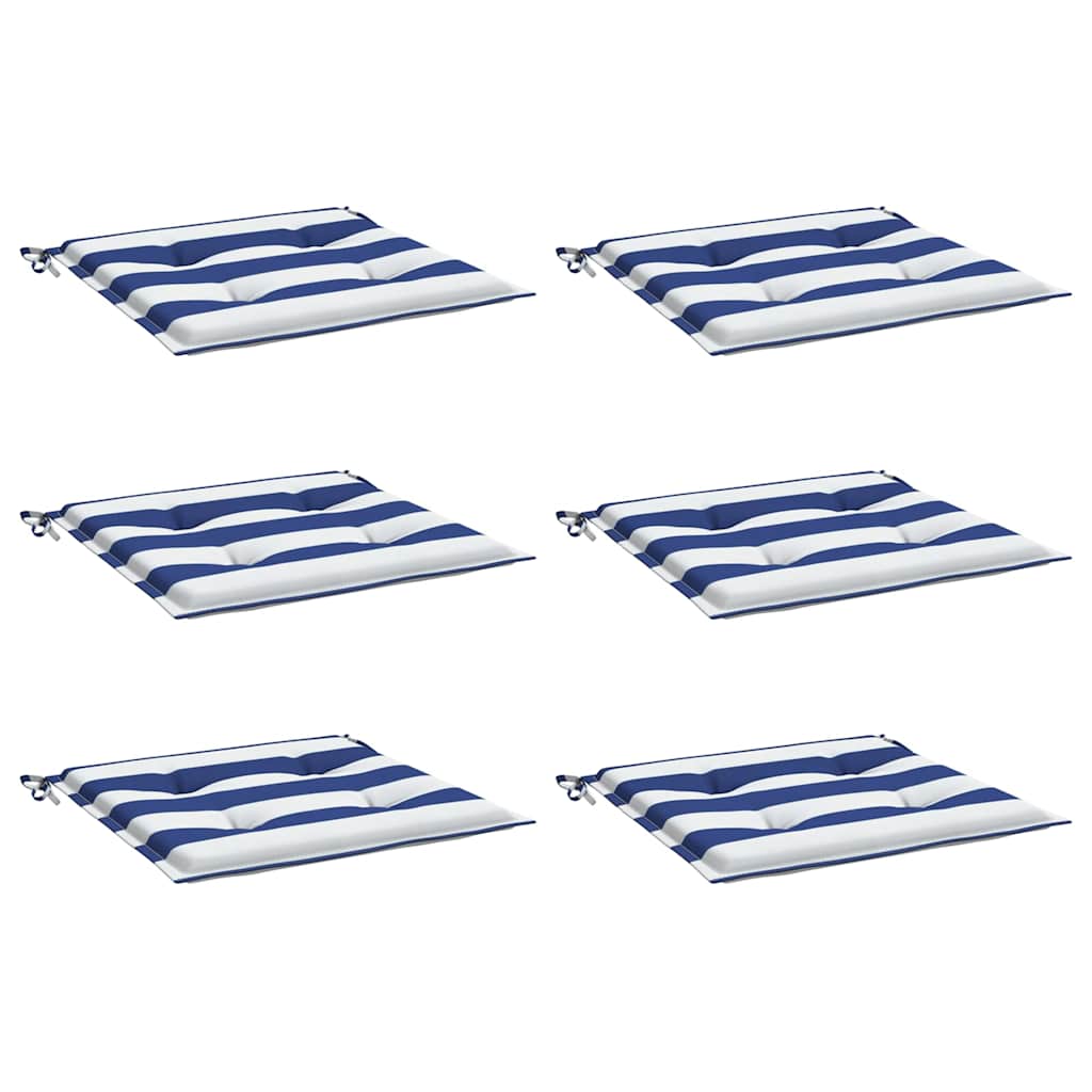 6 Garden Chair Cushions Blue & White Striped 40x40x4cm Fabric