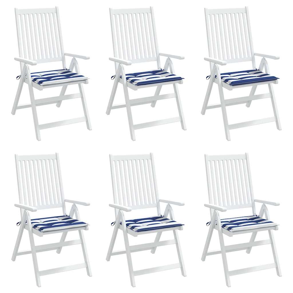 6 Garden Chair Cushions Blue & White Striped 40x40x4cm Fabric