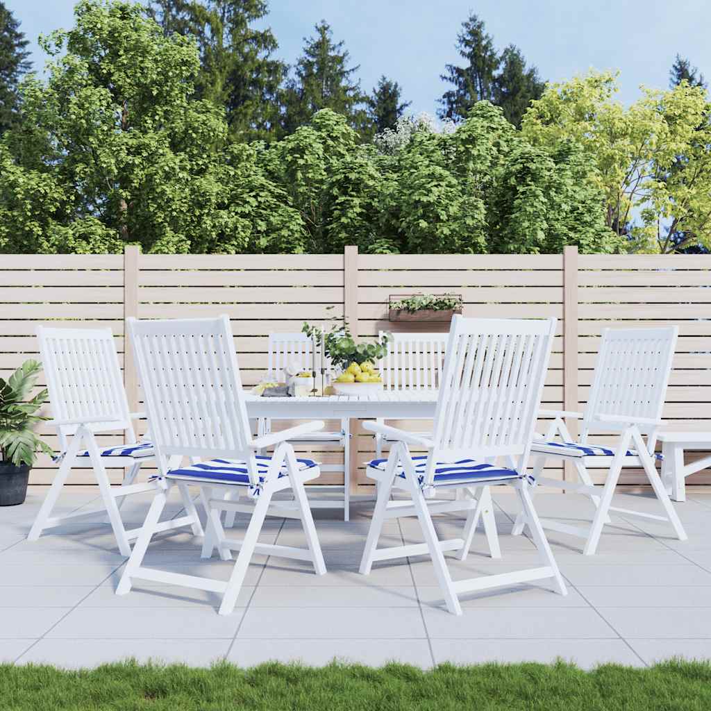 6 Garden Chair Cushions Blue & White Striped 40x40x4cm Fabric