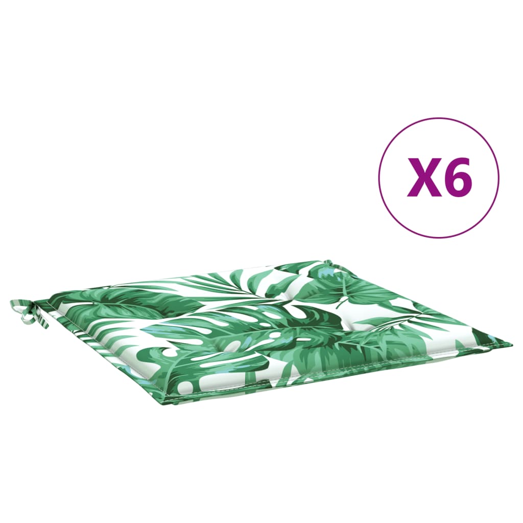 Coussins d'assise 6 pcs motif feuilles 50x50x4 cm Tissu
