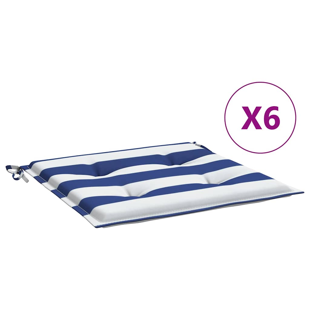 Coussins pour chaises de jardin 6 pcs Rayures bleues et blanches 50x50x4cm Tissu