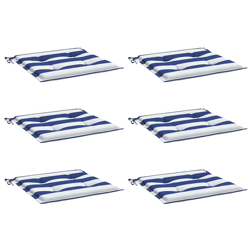 Coussins pour chaises de jardin 6 pcs Rayures bleues et blanches 50x50x4cm Tissu