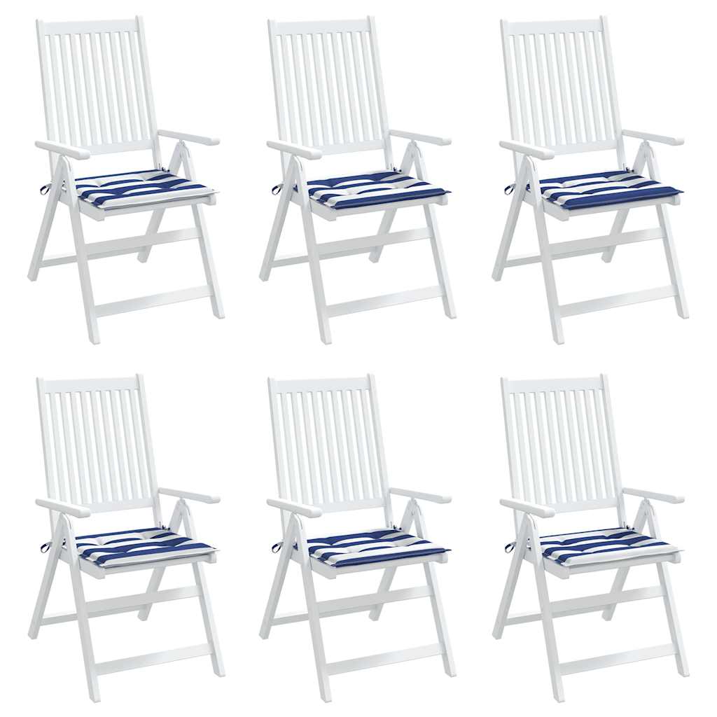 Coussins pour chaises de jardin 6 pcs Rayures bleues et blanches 50x50x4cm Tissu