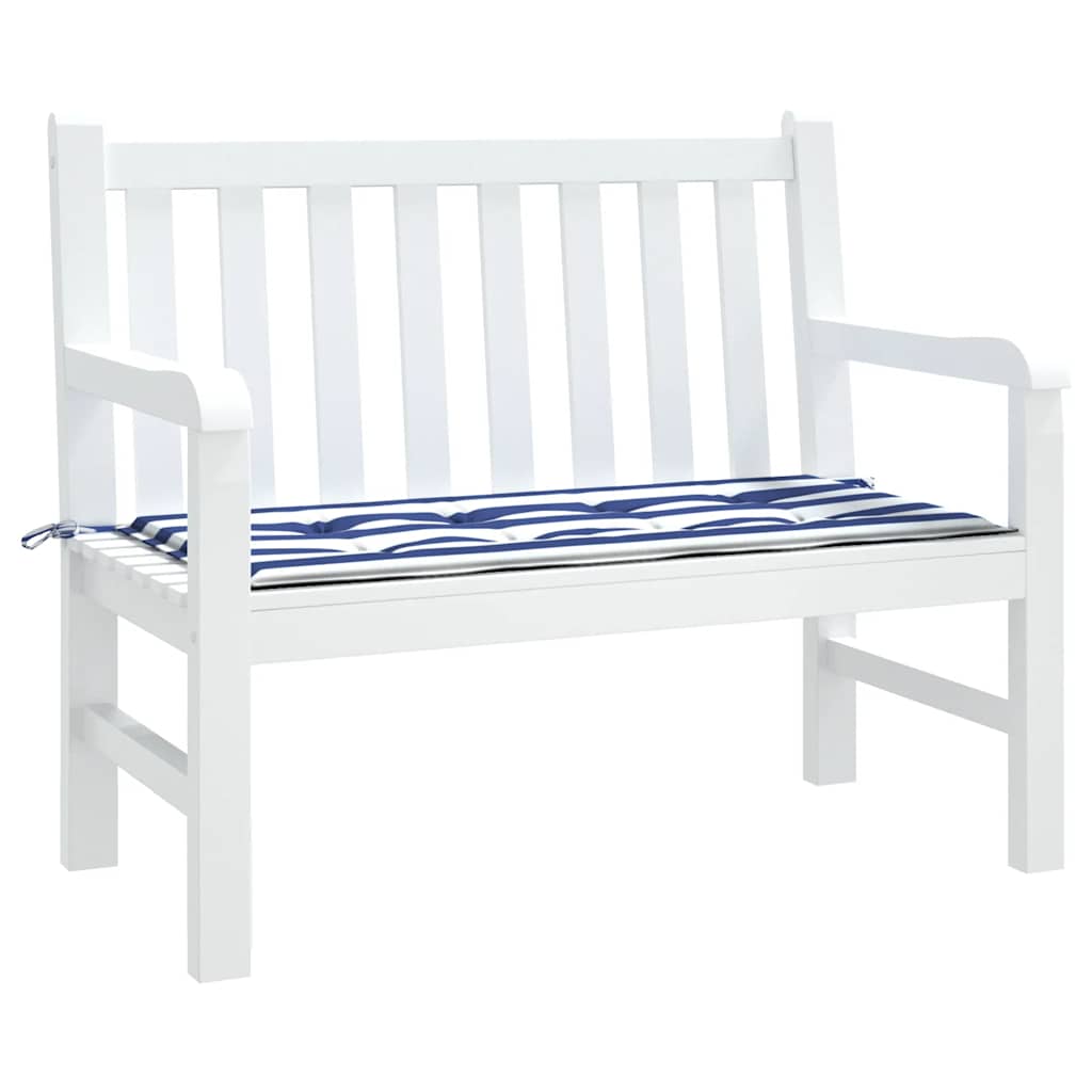 Coussin de banc de jardin bleu et blanc à rayures 100x50x4cm tissu Oxford