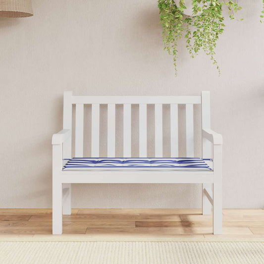 Coussin de banc de jardin bleu et blanc à rayures 100x50x4cm tissu Oxford