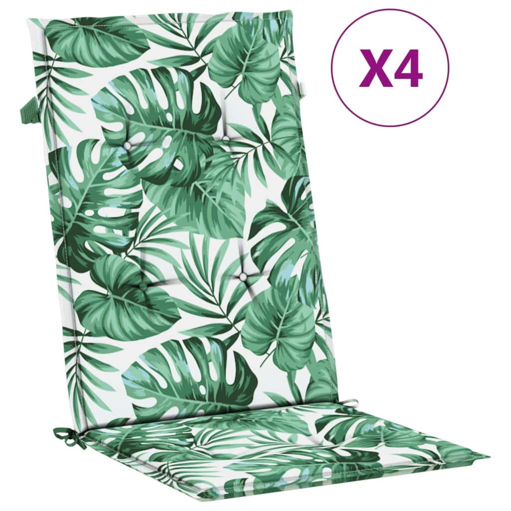 High-back cushion pads, 4 pcs., leaf pattern fabric