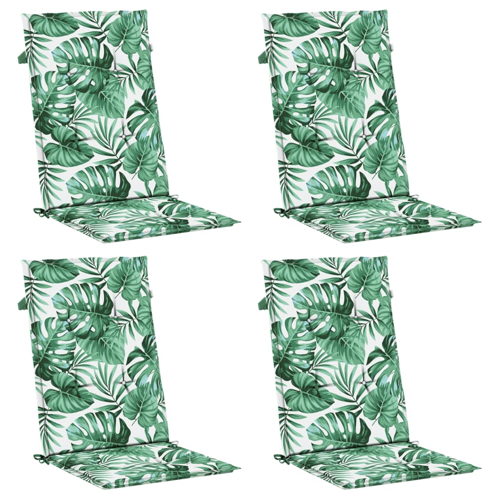High-back cushion pads, 4 pcs., leaf pattern fabric