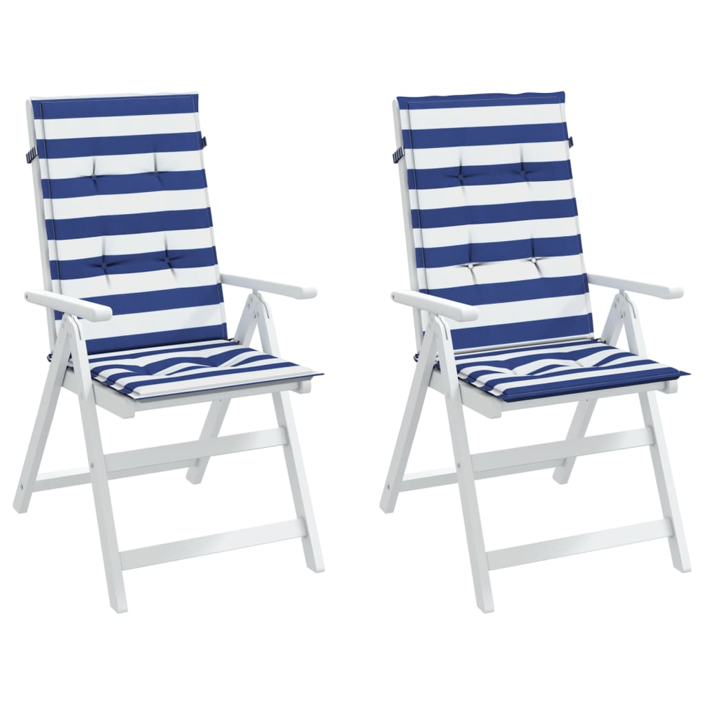 Coussins pour chaises longues 2 pcs Rayés bleu et blanc Tissu